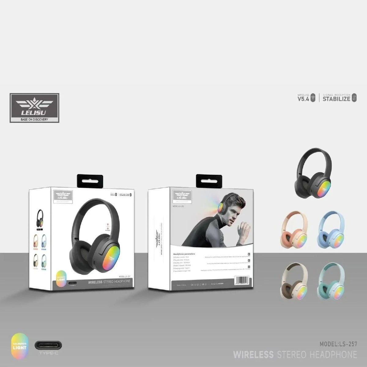 Lelisu LS-257 Bluetooth 5.4 Wireless Headphones – LED Over-Ear Headset